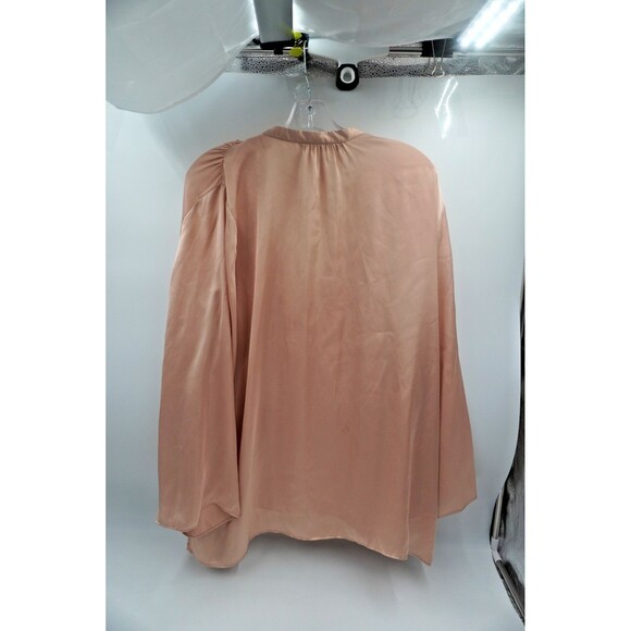 Zara Satin Nude/Golden V-Neck Tunic Wide Sleeve Flowy Blouse Size Xl - Picture 6 of 8